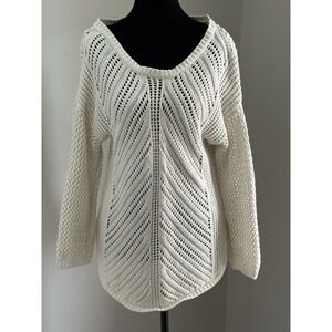 United States Sweaters White Crochet Sweater Sz L 3/4 Sleeve Top Layering Piece